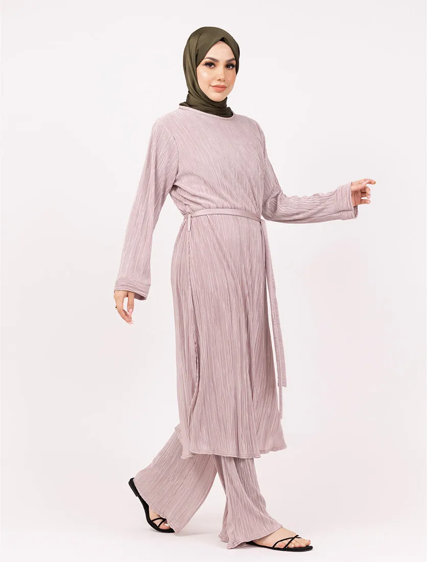 Pink Long Plisse Co Ord